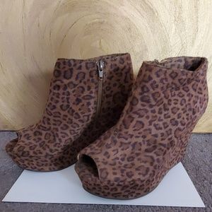 Forever 21 Shoes - Faux Suede Leopard print peep toe booties Forever 21 Shoes - Faux Suede Leopard print peep toe booties